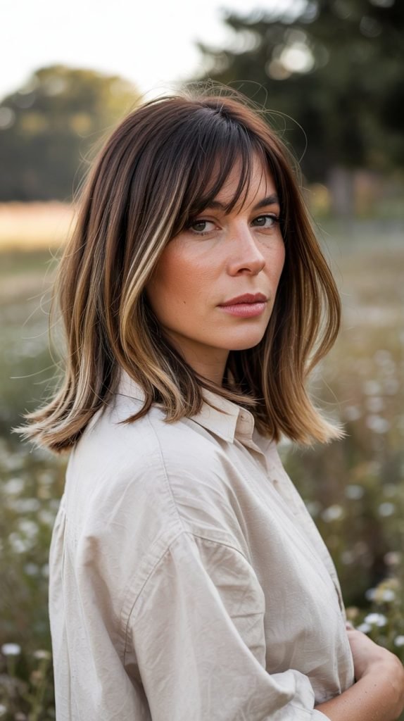 Platinum Blonde Long Bob with Icy Curtain Bangs