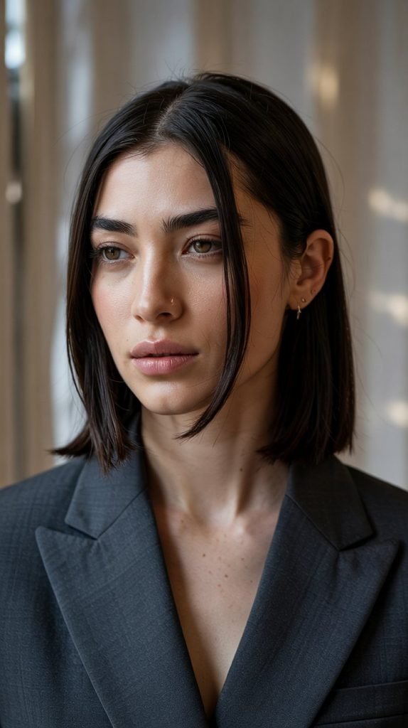  Long Bob with Curtain Bangs