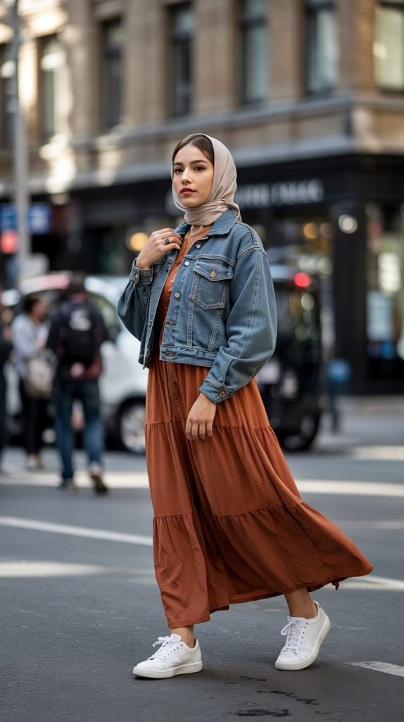 Denim Jacket Over Maxi Dress Combo