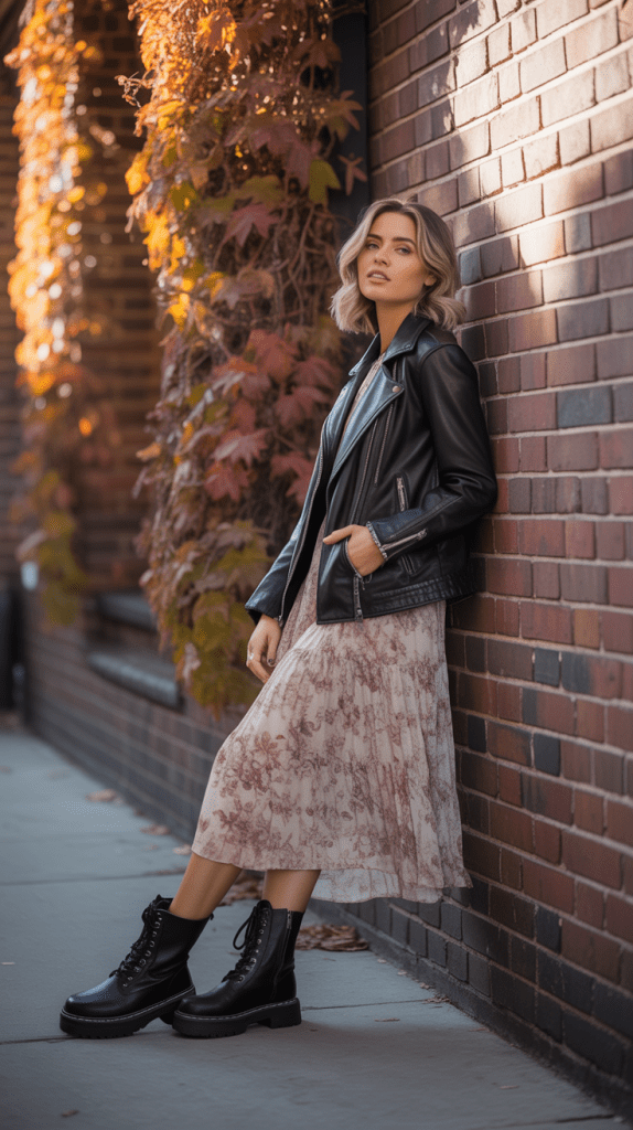 Leather Jacket with Casual Dress