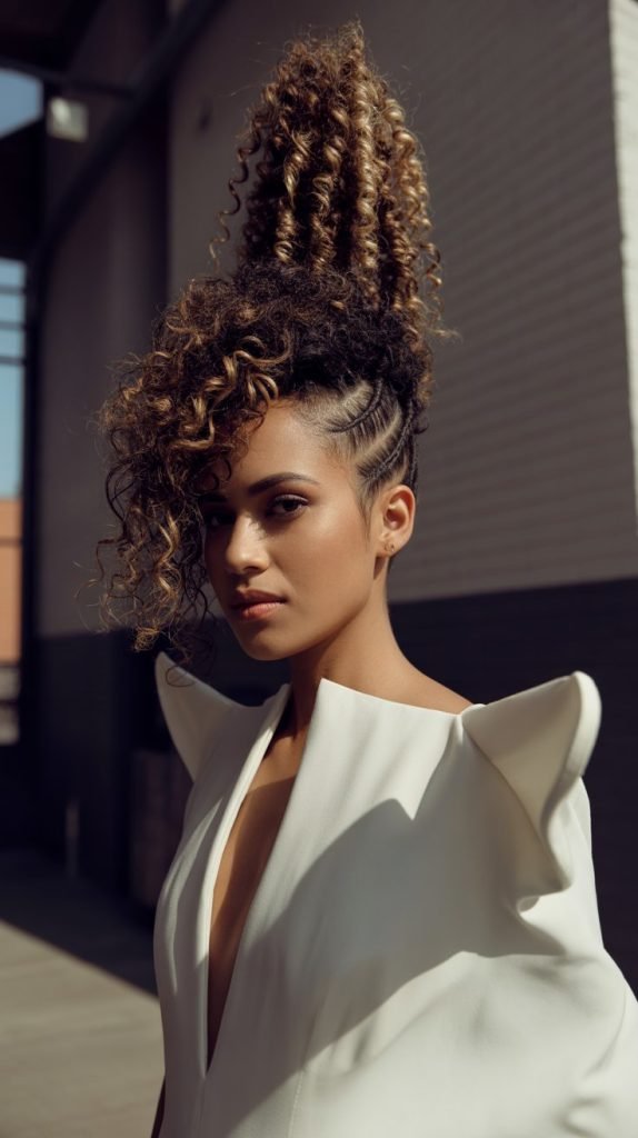 32. Curly Faux Hawk Updo