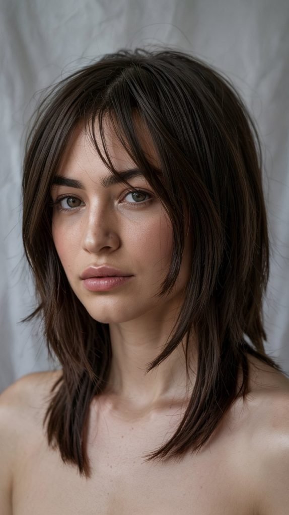 Rounded Long Bob with Arched Bangs