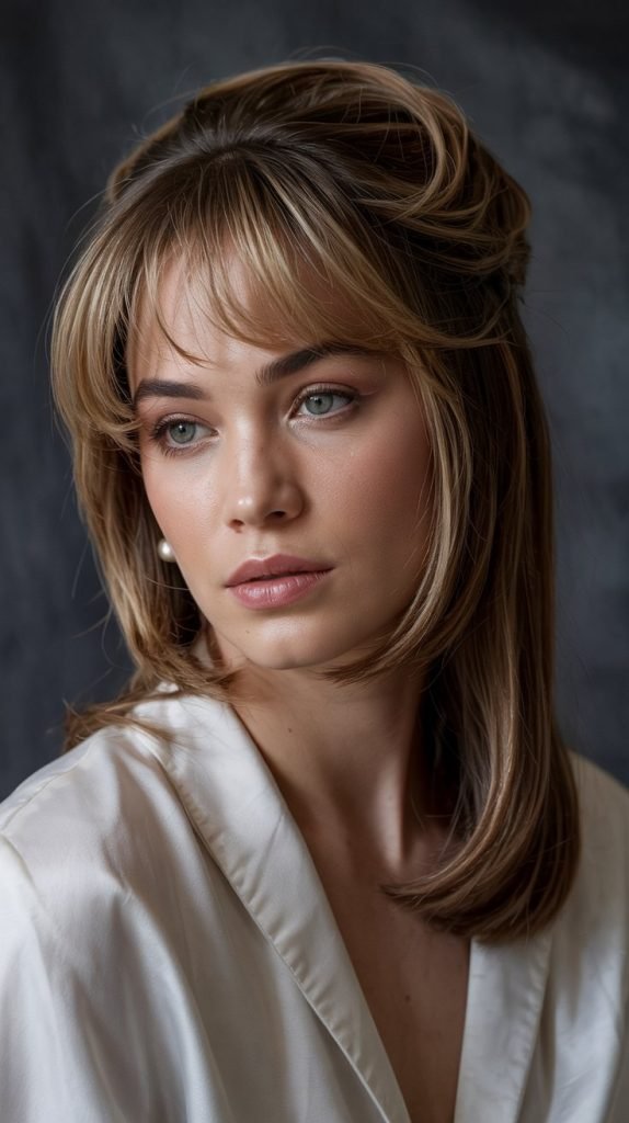 Wet Look Long Bob with Slick Curtain Bangs