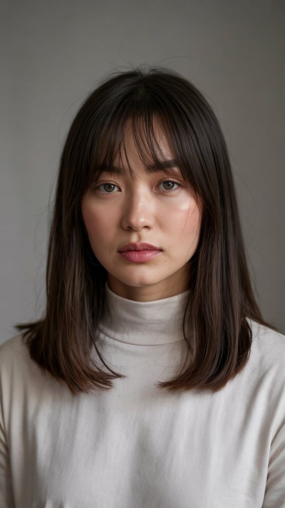  Long Bob with Blunt Bangs and Face-Framing Layers