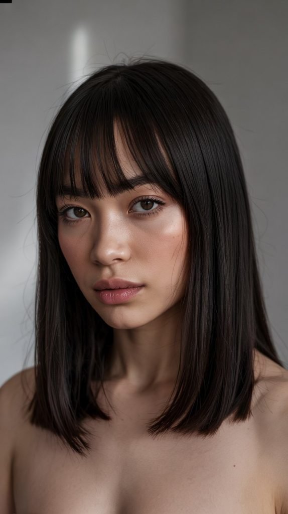 2. Textured Long Bob with Wispy Bangs