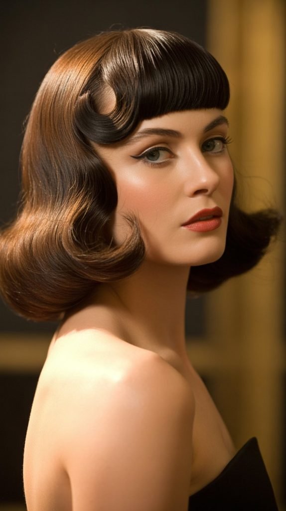 19. Long Bob with Deep Side Part and Dramatic Bangs