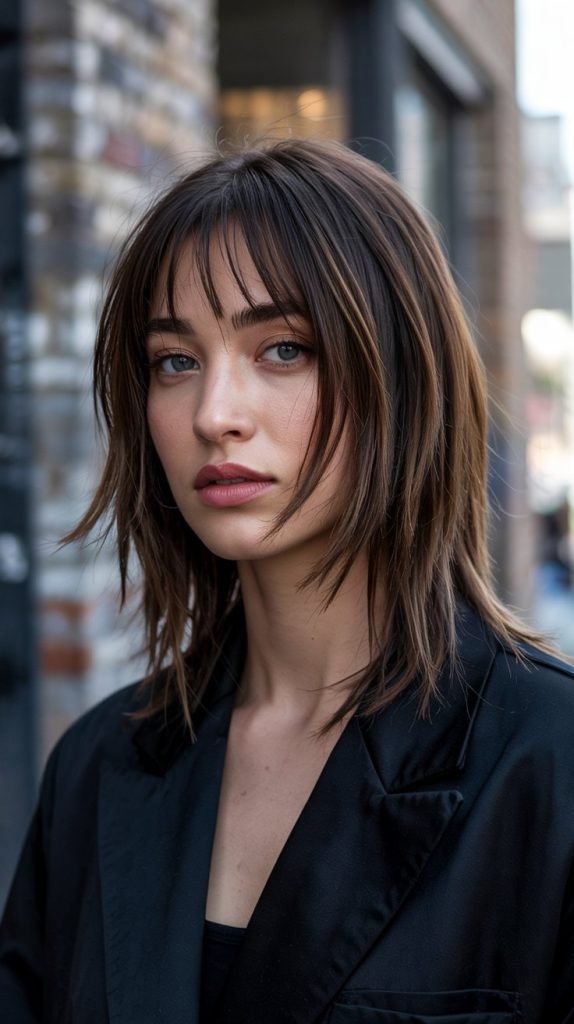  Sleek Center Long Bob with Graduated Curtain Bangs