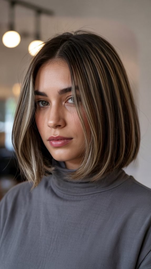 Graduated Long Bob with Tapered Curtain Bangs