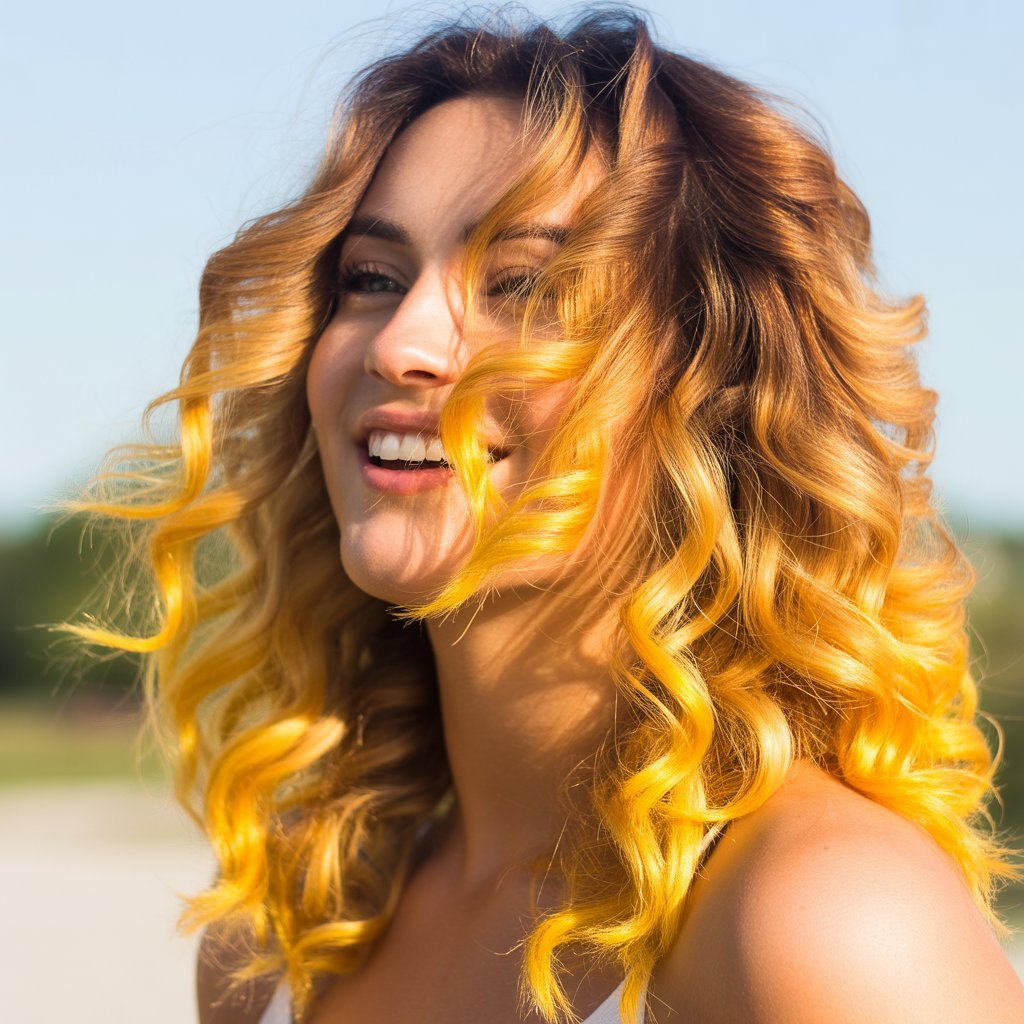 16. Sunflower Blonde Balayage with Chestnut Roots