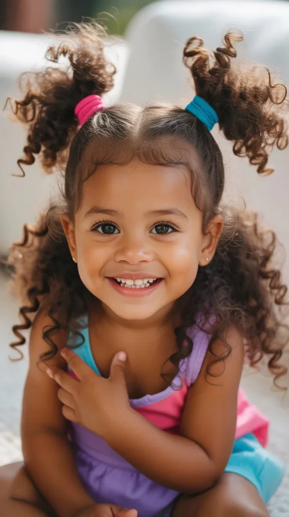 Puff Ponytails with Colorful Bands