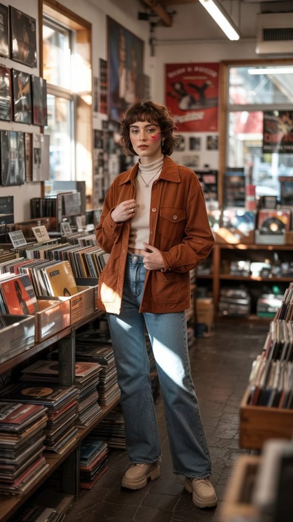  Corduroy Jacket with Flared Jeans