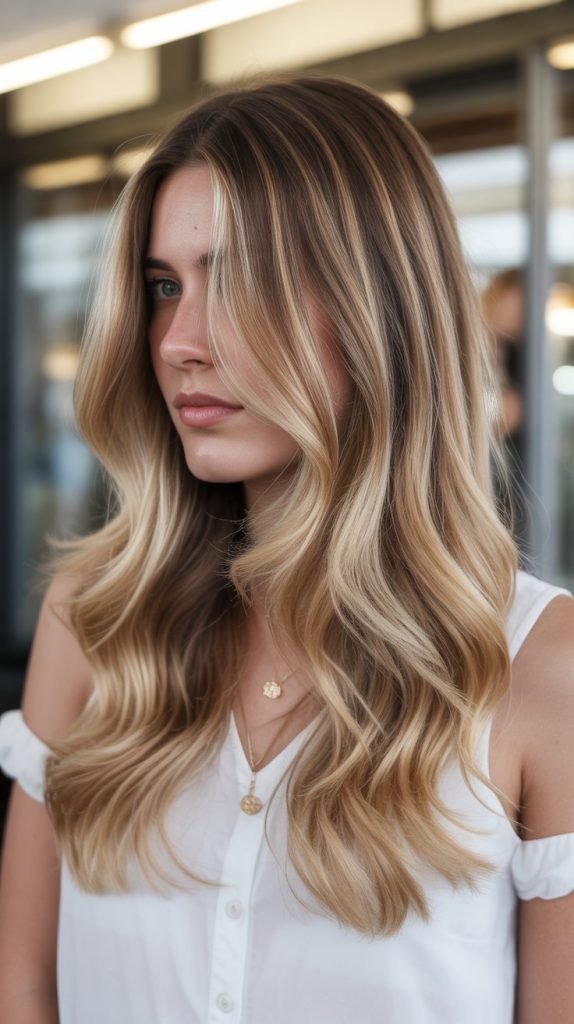 Classic Honey Blonde Balayage with Natural Brown Roots