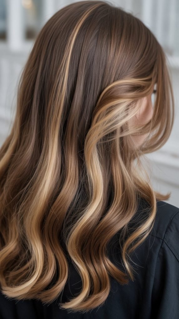 15. Wheat Blonde Ribbons Through Brown Hair