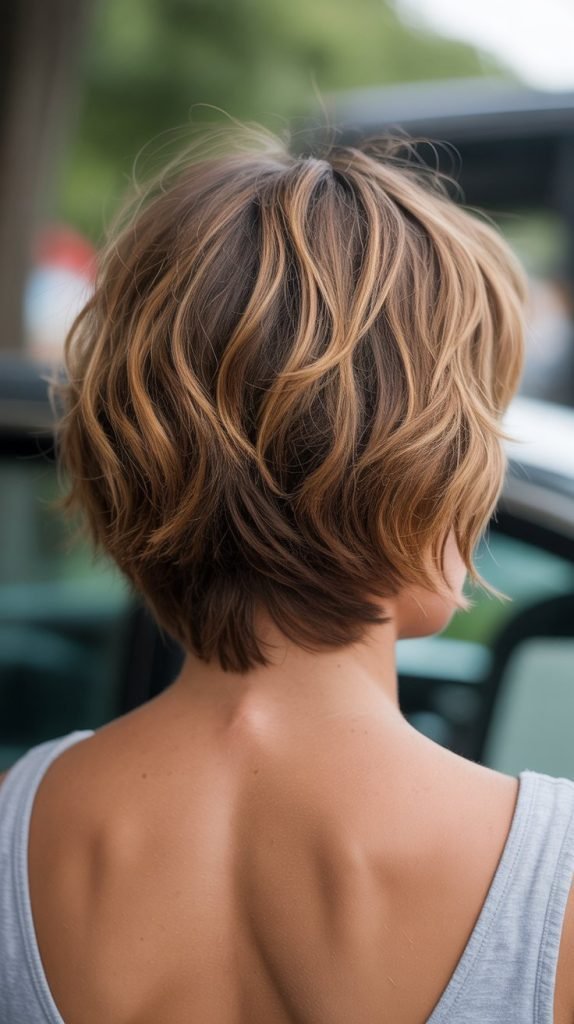 13. Tousled and Messy Stacked Inverted Bob
