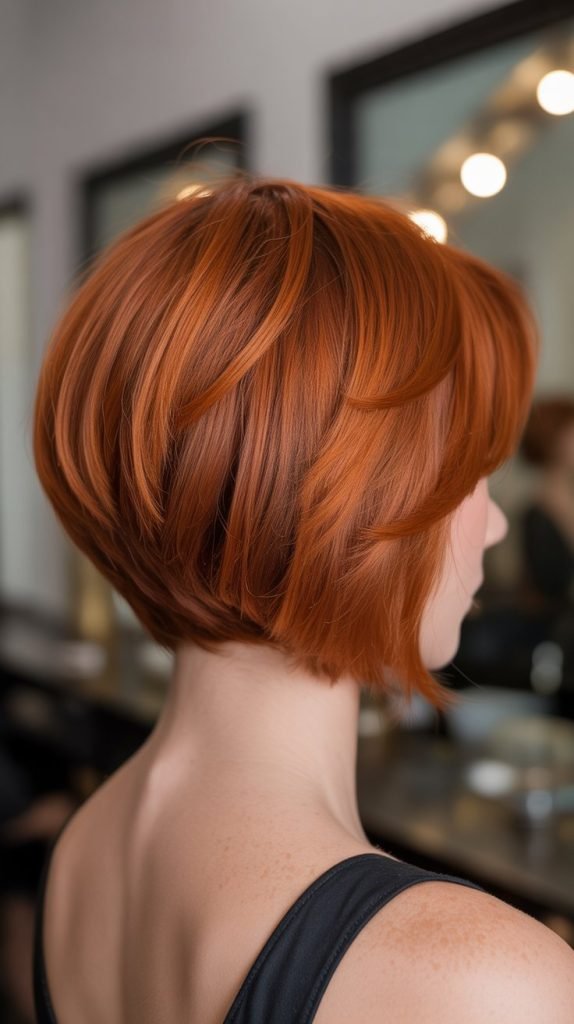 30. Stacked Inverted Bob with Red Tones