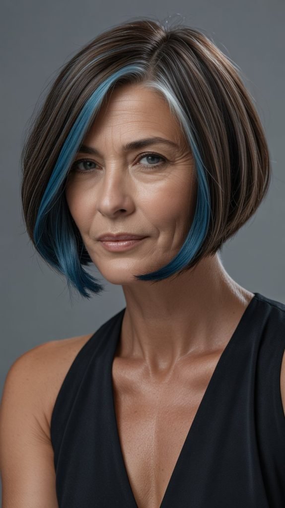 10. Midnight Blue Lowlights on Sleek Bob
