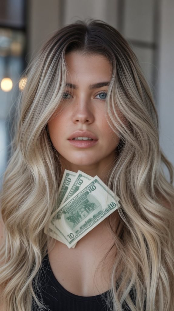 29. Bright Blonde Balayage with Contrasting Money Piece