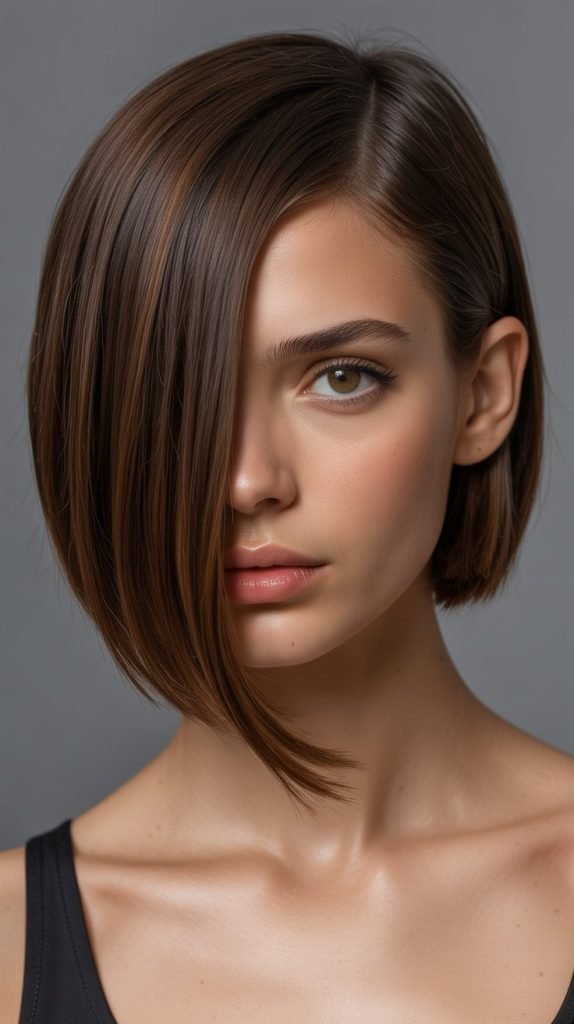  Sleek Asymmetrical Long Bob with Dramatic Side Part