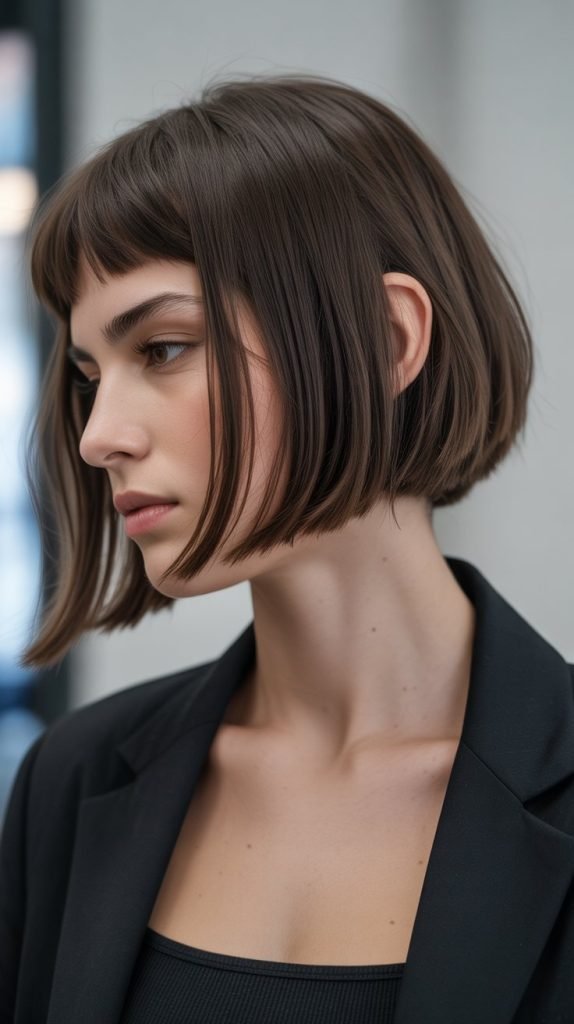 16. Inverted Long Bob with Face-Framing Curtain Bangs