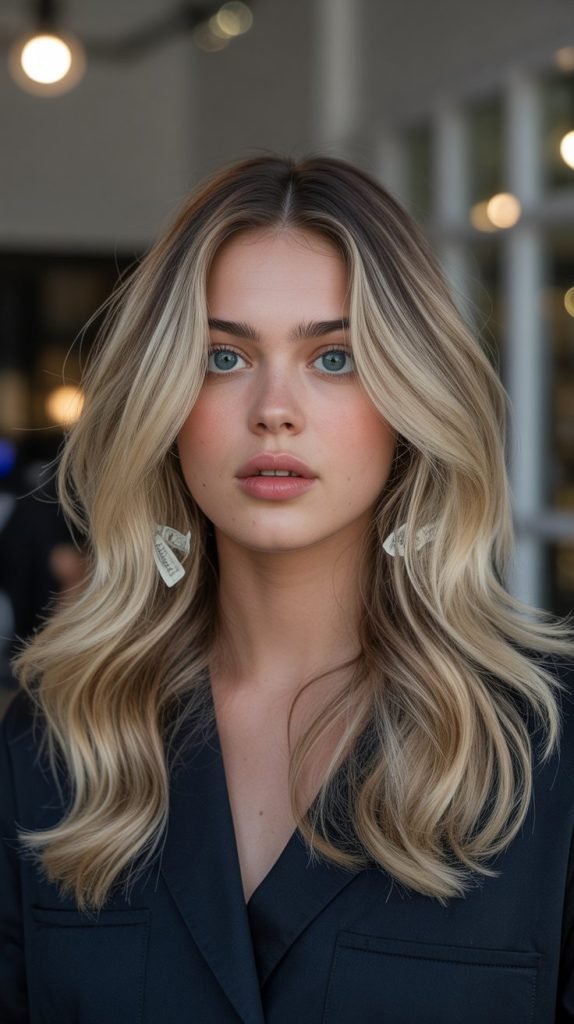 19. Buttery Balayage with White Blonde Money Piece