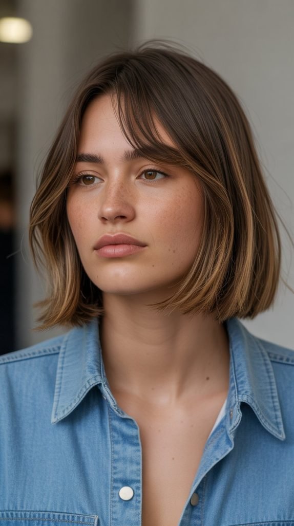 28. Lived-In Long Bob with Natural Curtain Bangs