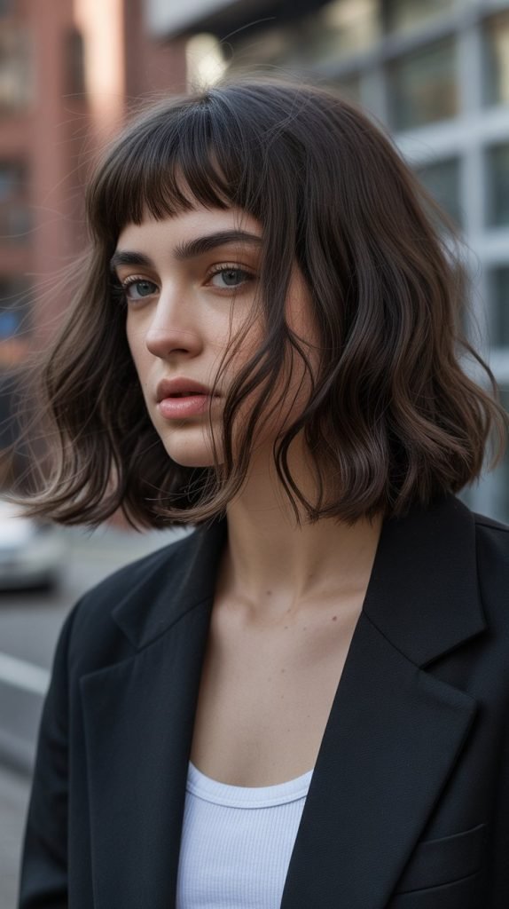 Edgy Lob with Disconnected Curtain Bangs