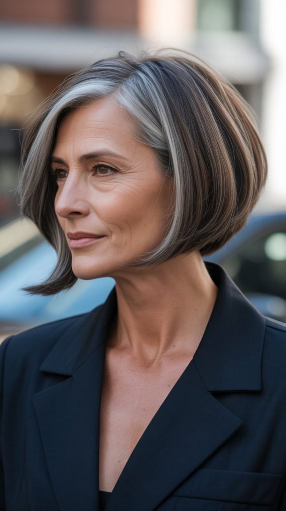 2. Slate Gray Lowlights with Asymmetrical Bob
