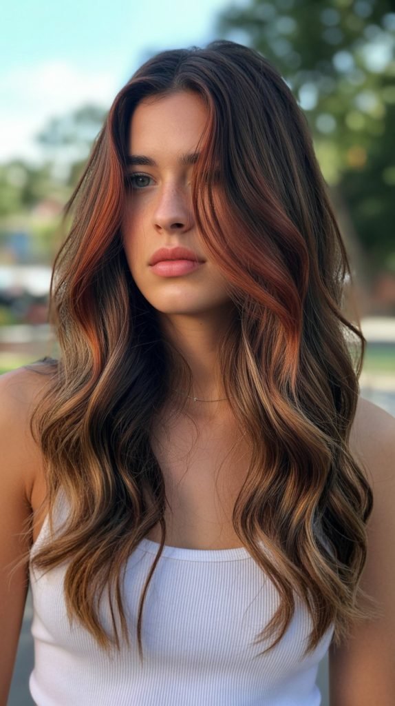 4. Auburn-Infused Brunette Balayage