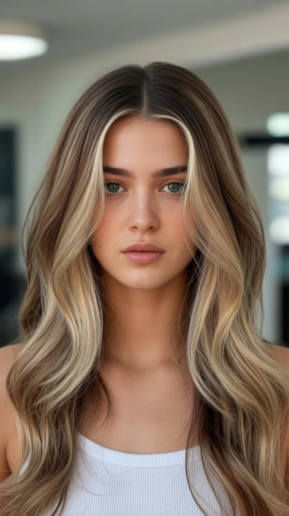 31. Blonde Highlights with Middle Part