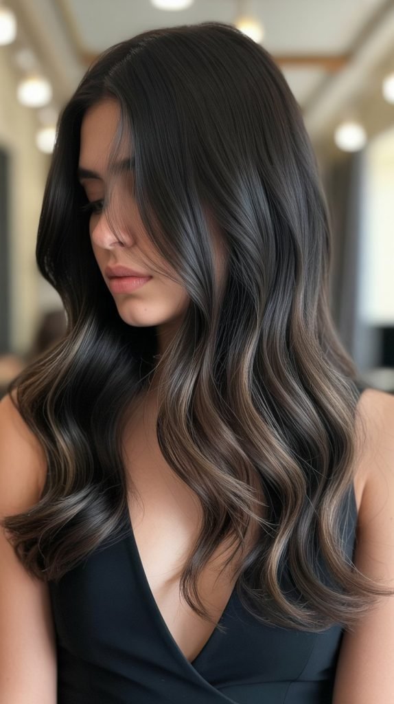9. Espresso Chocolate Balayage with Subtle Dimension