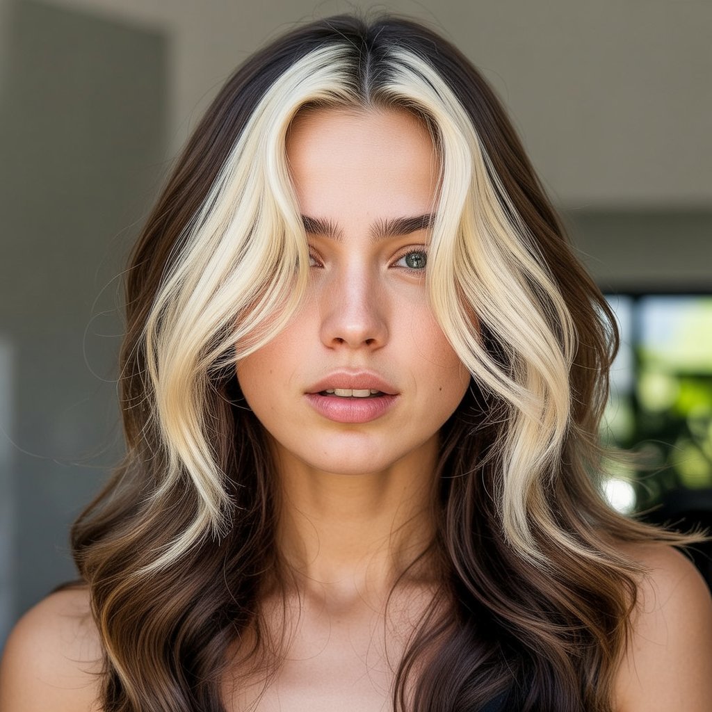 18. Chocolate Balayage with Money Piece Highlights