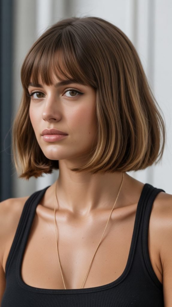  Collarbone-Length Bob with Full Curtain Bangs