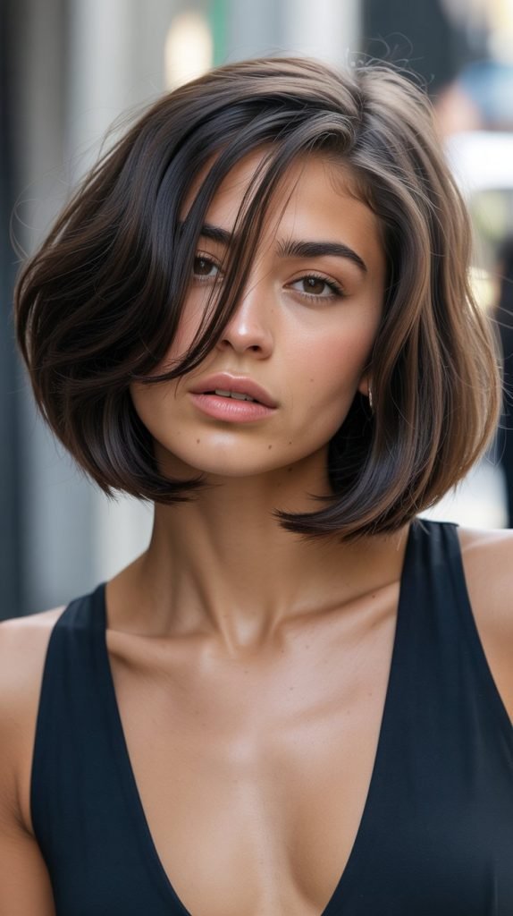  Long Bob with Deep Side Part Curtain Bangs