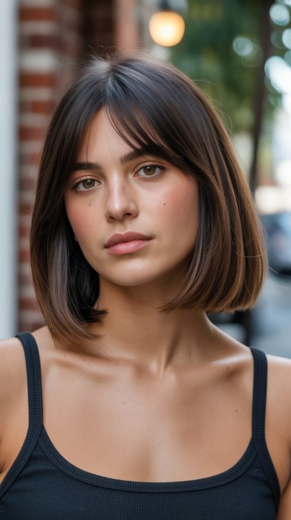 Long Bob with Parted Curtain Bangs and Undercut