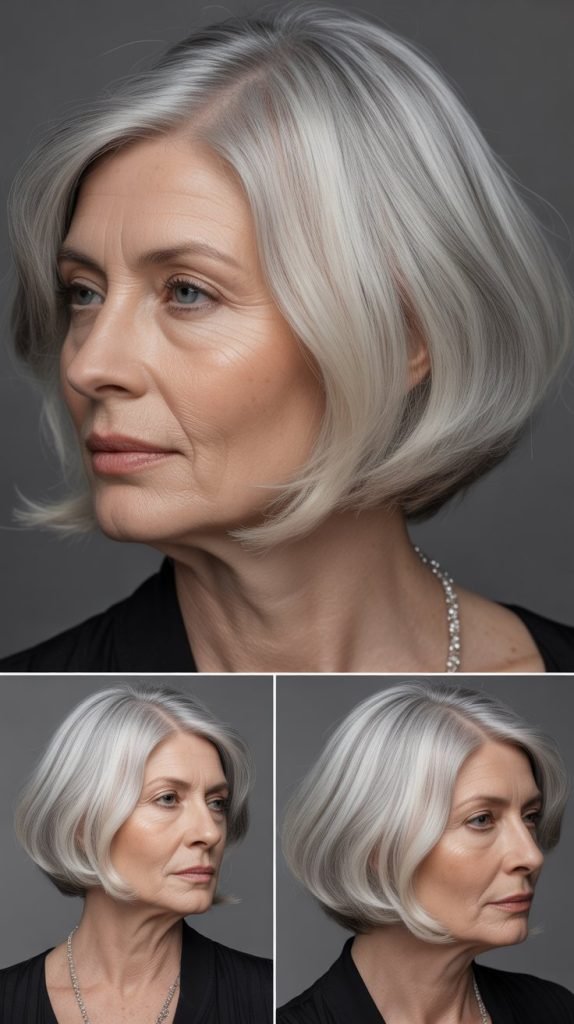  Sleek Silver Bob with Blunt Ends