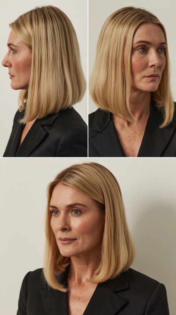 26. Straight Cut with Deep Side Part and Volume