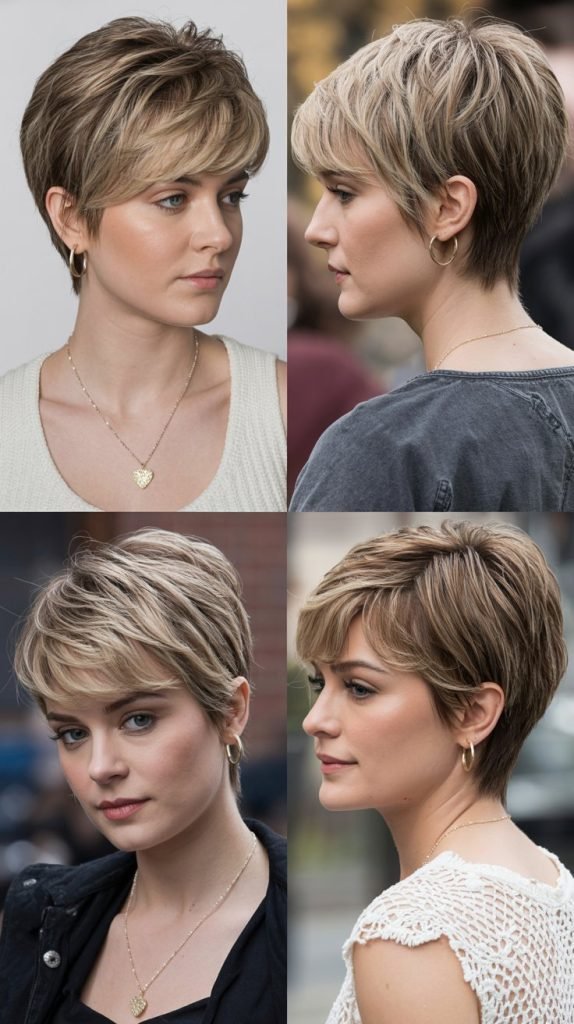 18. Feathered Pixie with Blonde and Brown Highlights
