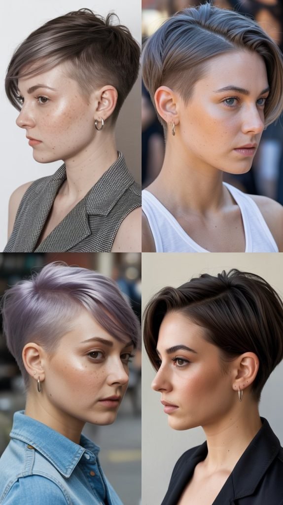 24. Side-Shaved Pixie with Metallic Highlight