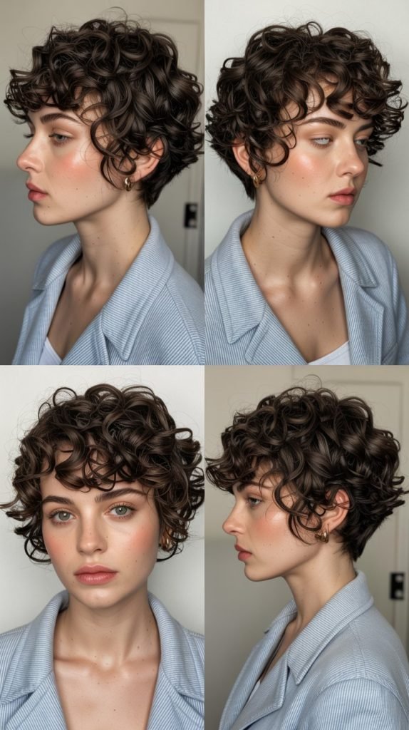 Curly Dark Brown Pixie