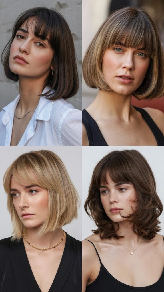 3. Layered Bob with Blunt Bangs