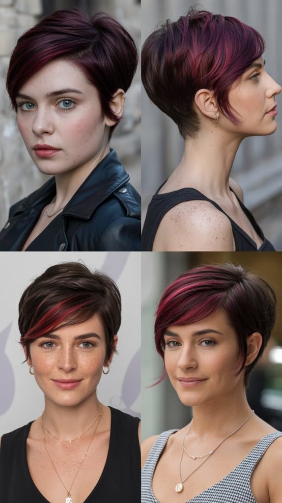 26. Pixie with Burgundy Highlights