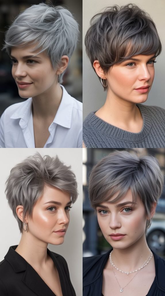  Silvery Gray Shaggy Pixie