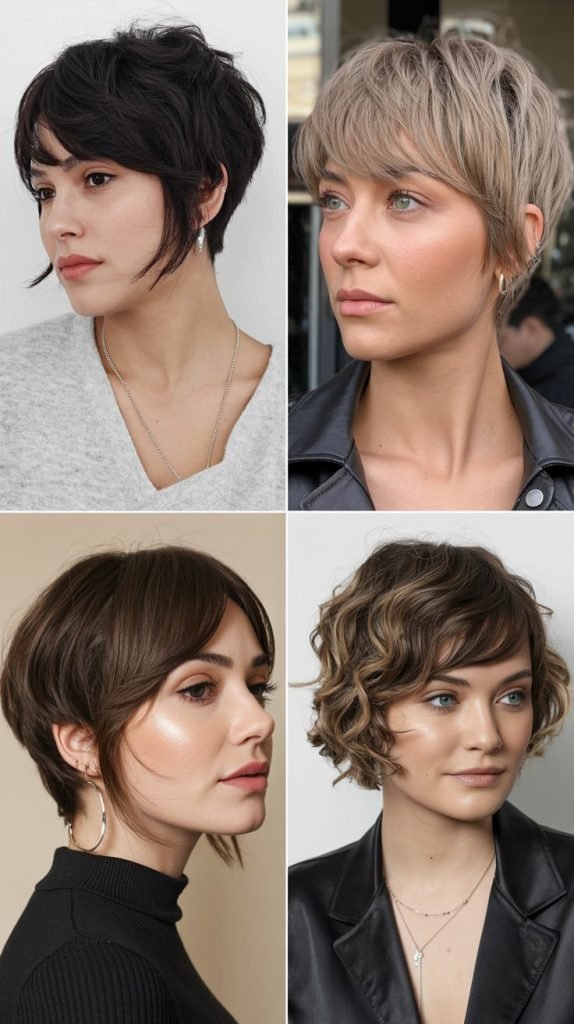7. Layered Pixie with Long Bangs
