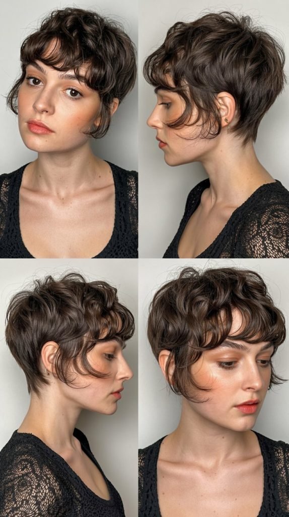  Choppy Bangs Dark Brown Pixie