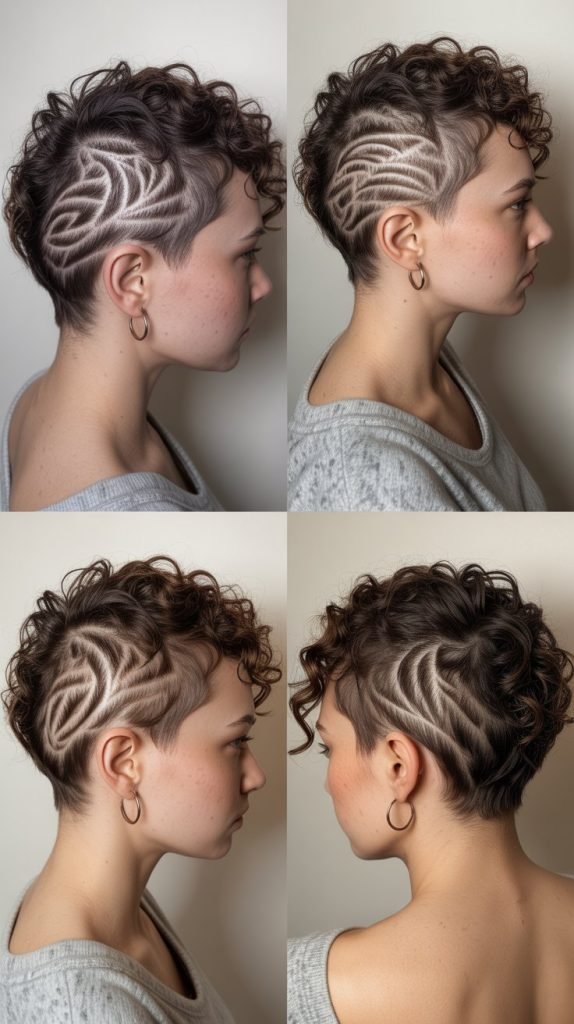 . Curly Pixie with Shaved Designs