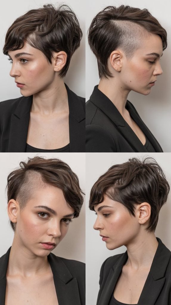 Pixie with Dark Brown Side Shave
