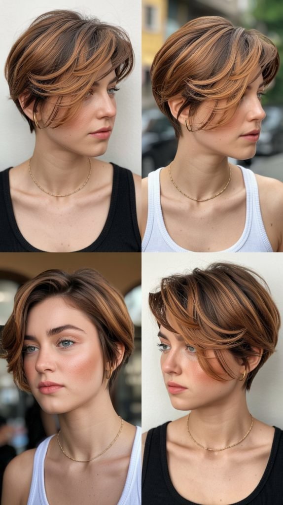 4. Side-Swept Pixie with Honey Highlights