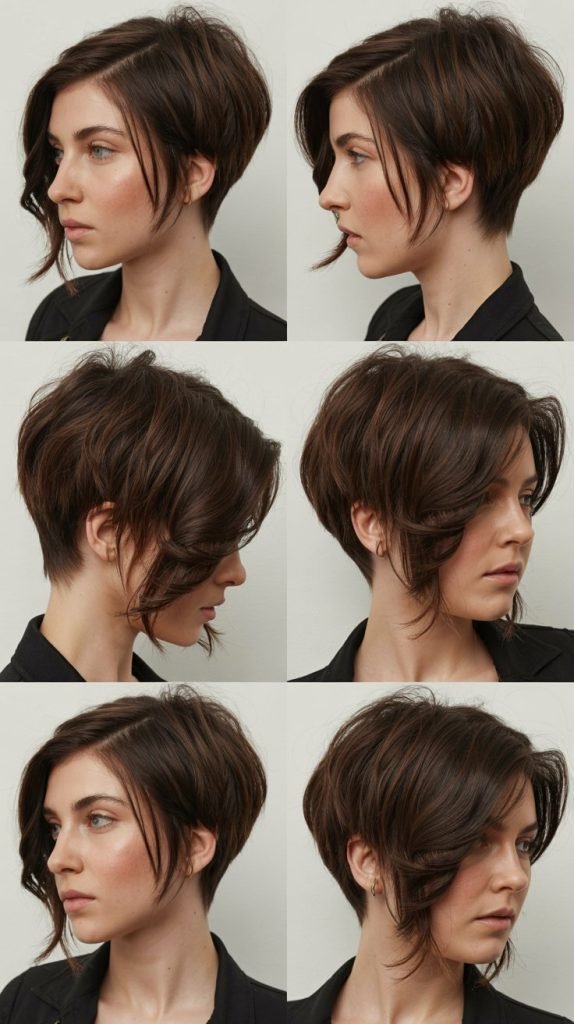 Asymmetrical Dark Brown Pixie