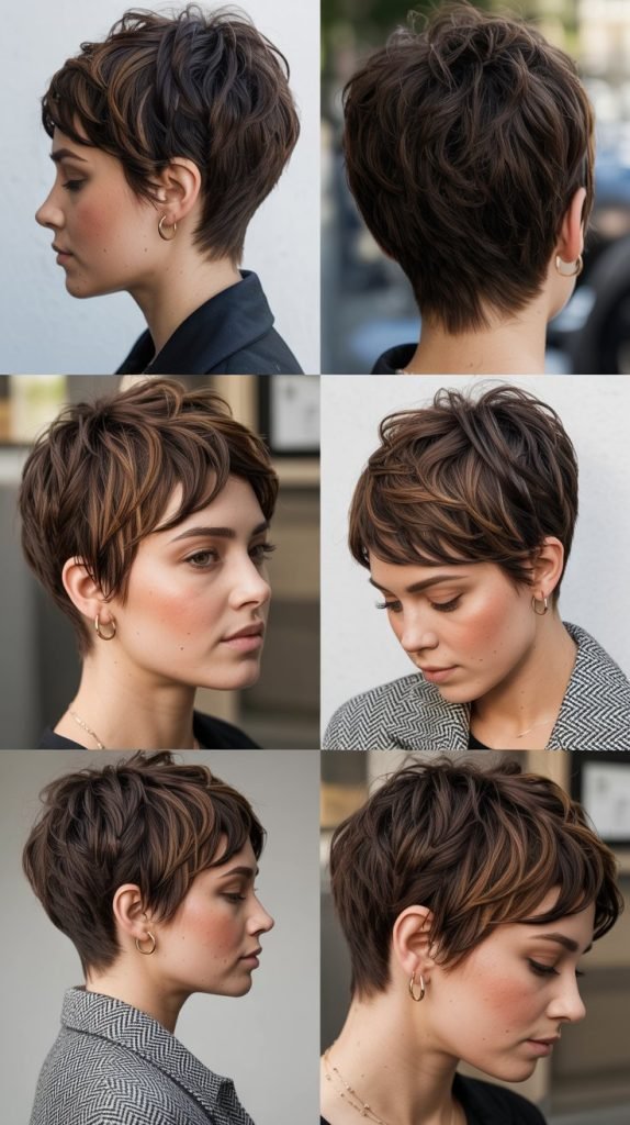 Textured Choppy Pixie with Dark Brown Highlights