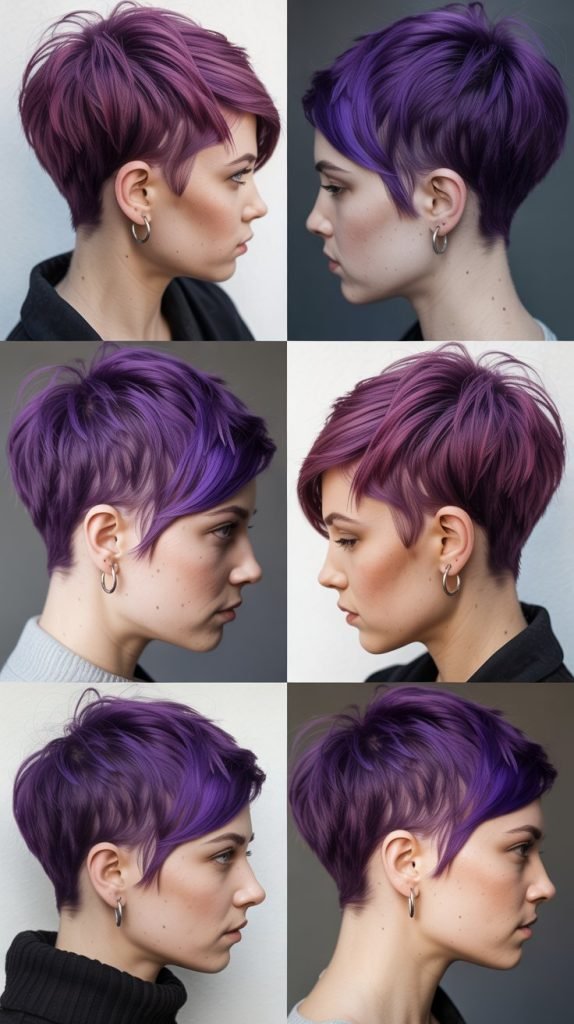 19. Angular Pixie with Violet Highlights
